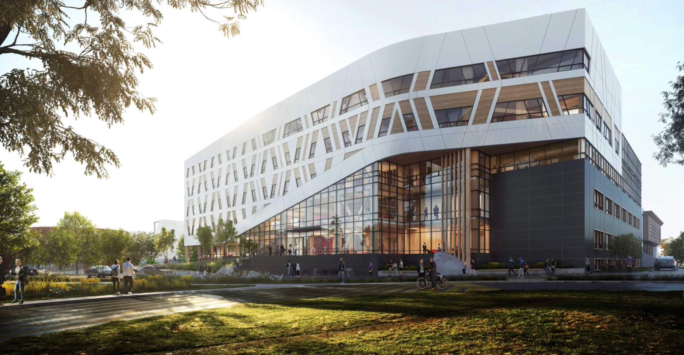 Render view of the exterior facade of Centennial College A-Block